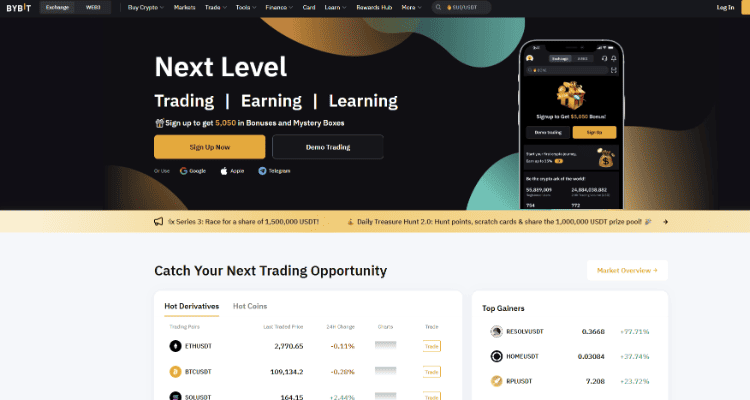 6. Bybit – profesionali platforma pradedantiesiems ir pažengusiems investuotojams