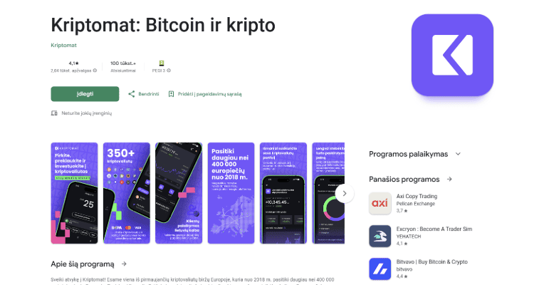 Kriptomat atsiliepimai Google Play