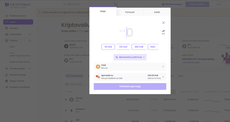 Kaip investuoti į kriptovaliutas su Kriptomat?