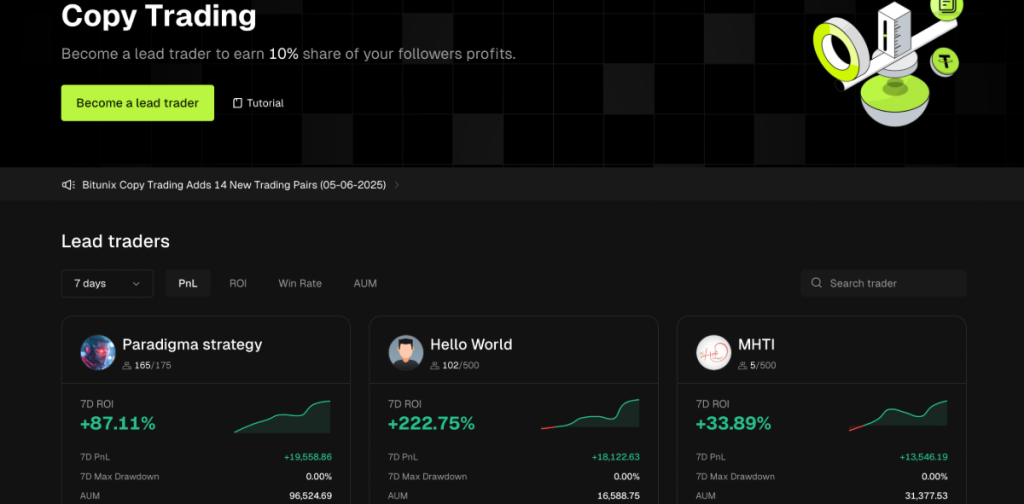 Bitunix kopijavimo prekyba (Copy Trading)