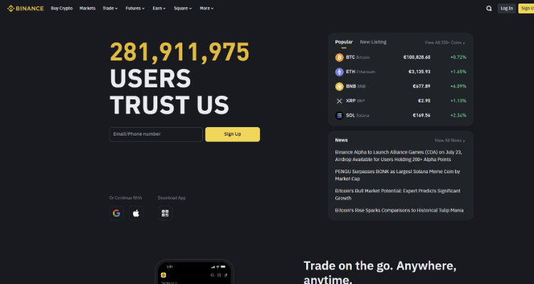 4. Binance – didžiausia kripto sverto prekybos platforma