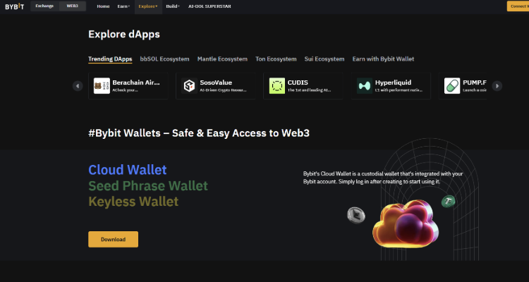 5. ByBit - naujos kartos DEX su Web3 integracija