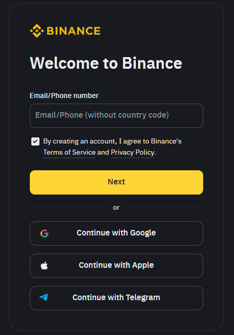 Reģistrācija Binance