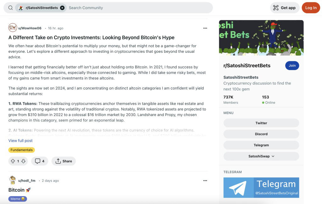 SatoshiStreetBets op Reddit