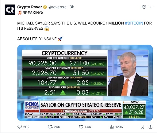 Michael Saylor zegt dat de VS 1 miljoen bitcoins zal verwerven voor zijn reserves