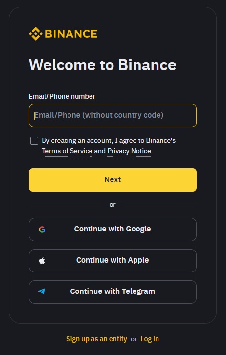 Binance registratie