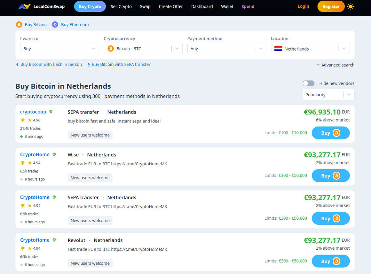 Koop bitcoin op LocalCoinSwap