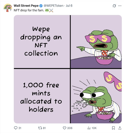 Wall Street Pepe NFT-drop voor de fam