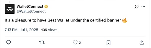 WalletConnect Best Wallet status