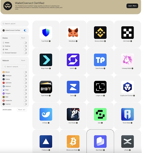 WalletConnect Certified wallets