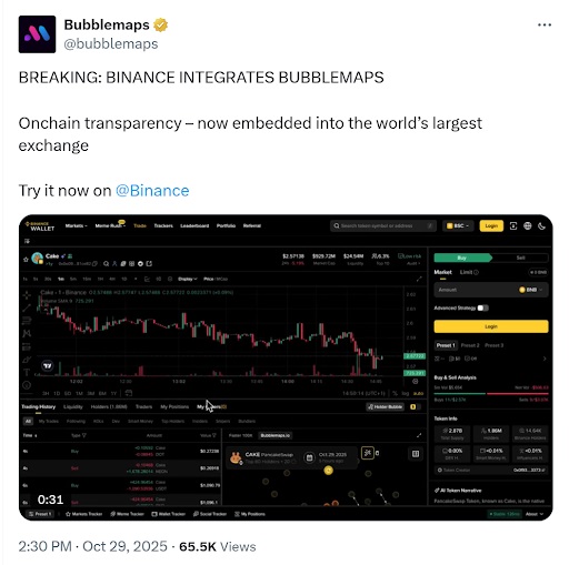 Binance integreert Bubblemaps