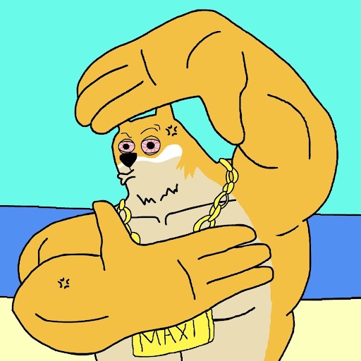 Maxi Doge op een kleurrijke achtergrond