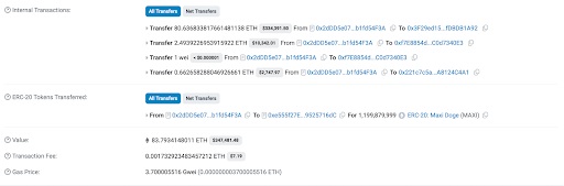 Maxi Doge-transactie op Etherscan