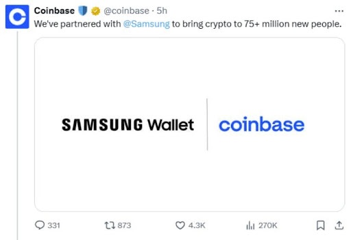 Samsung integreert Coinbase direct in Samsung Wallet