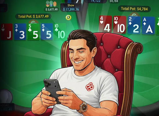 Een man die de CoinPoker-app gebruikt