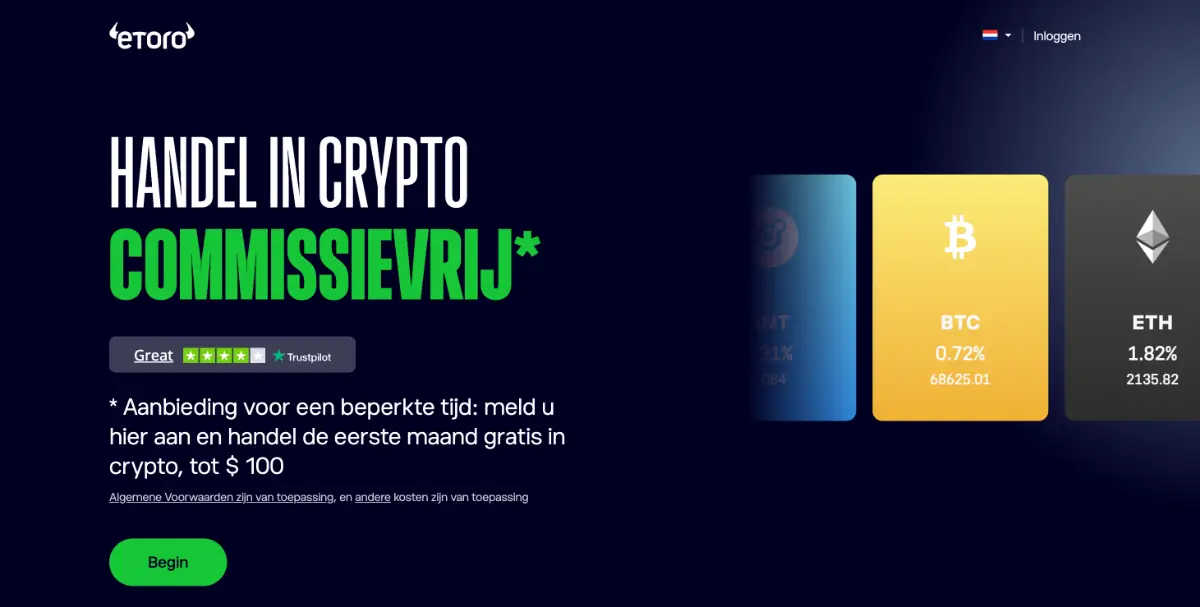 Registratiepagina van crypto exchange eToro.