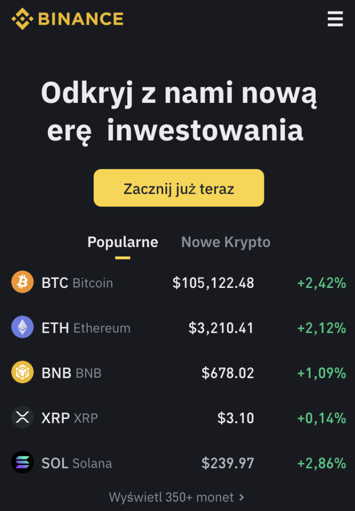 binance ekran główny