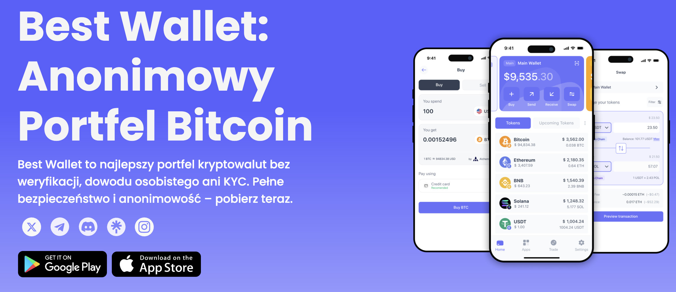 Strona główna aplikacji Best Wallet