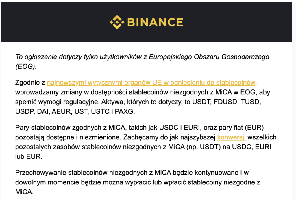 Binance regulacje MiCA