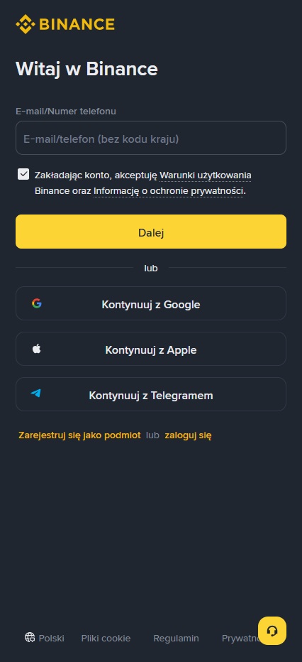 Binance rejestracja