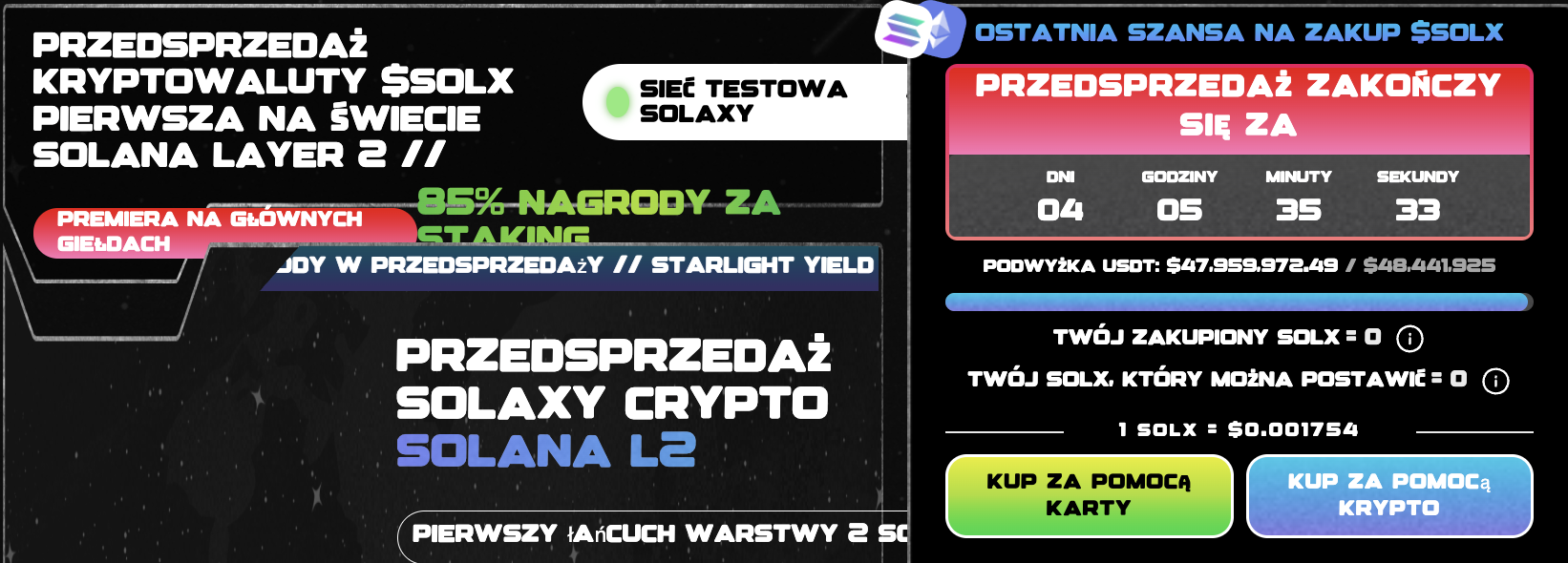 Przedsprzedaż Solaxy 48 milonów dolarów
