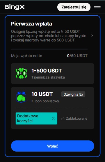 pierwsza wpłata Bingx