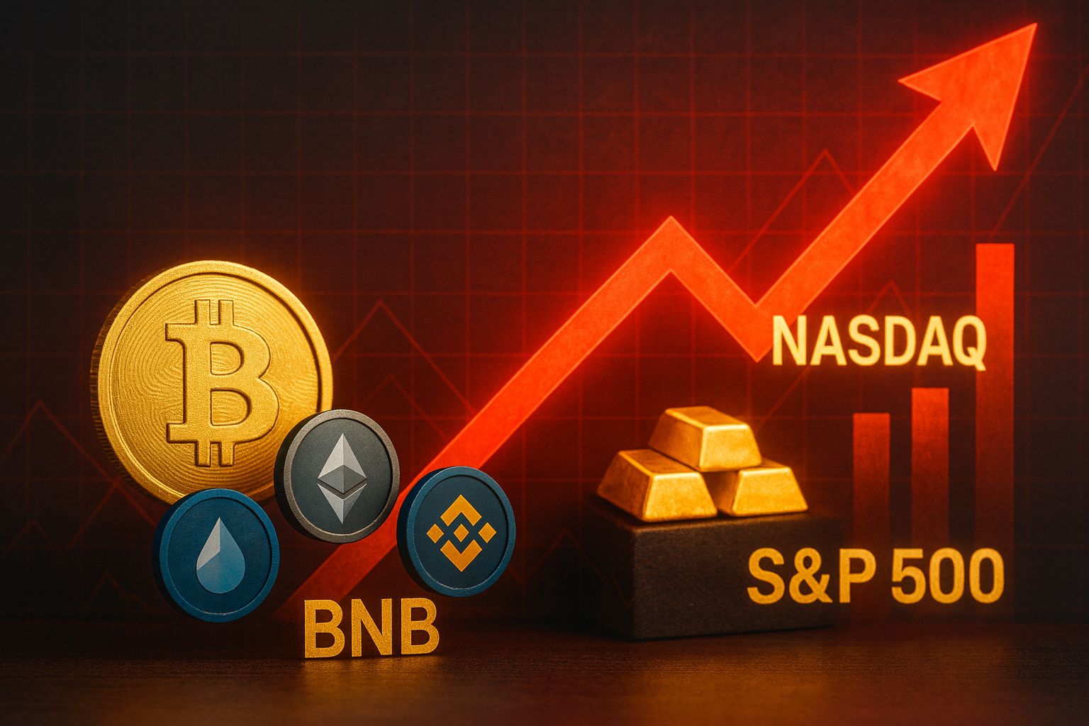 Bitcoin złoto BTC AUX kryptowaluty indeksy SP 500 Nadaq 100 krypto BNB
