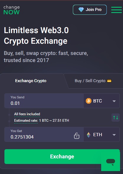 ChangeNOW - kupno Bitcoin bez weryfikacji