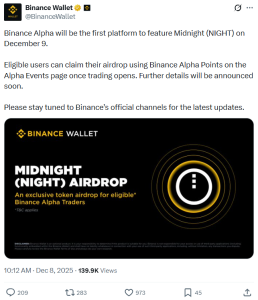 Anunțul Binance pe X
