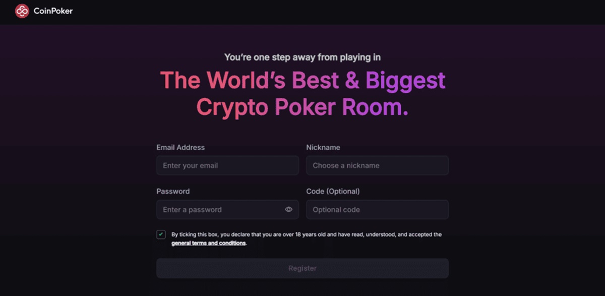 Registrujte se na CoinPoker