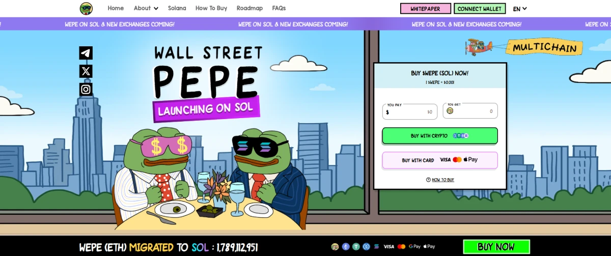Wall Street Pepe WEPE Homepage