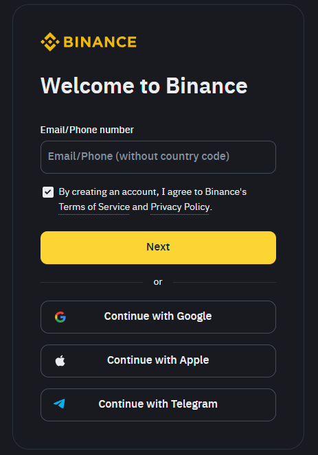 Registracija Binance