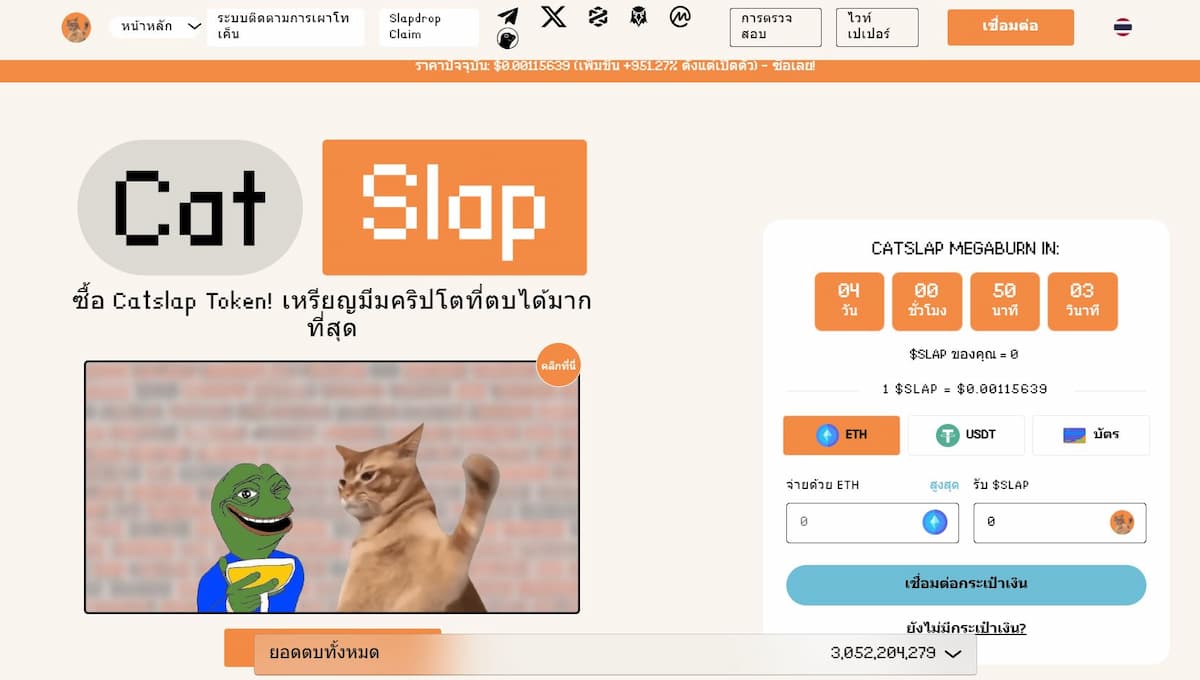 เหรียญมีม คริปโตที่อาจพุ่งขึ้น 1000 เท่าในอนาคต - CatSlap (SLAP)