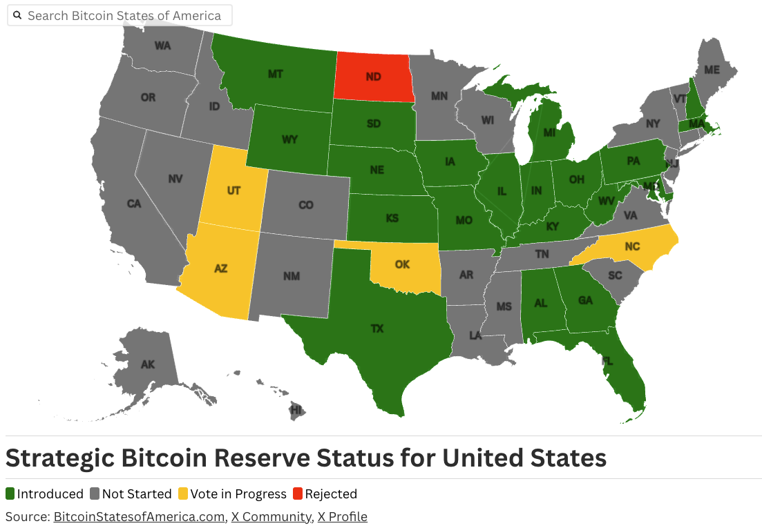 ภาพรัฐต่างๆ ในสหรัฐฯ ผลักดันการสำรอง Bitcoin