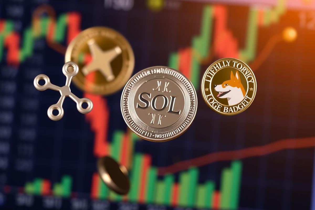 กราฟราคาคริปโต XRP, Solana, Dogecoin