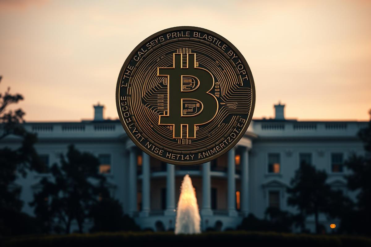 ภาพ Bitcoin ลอยอยู่เหนือทำเนียบขาว แสดงถึงการสนับสนุน Bitcoin ของ Trump Administration