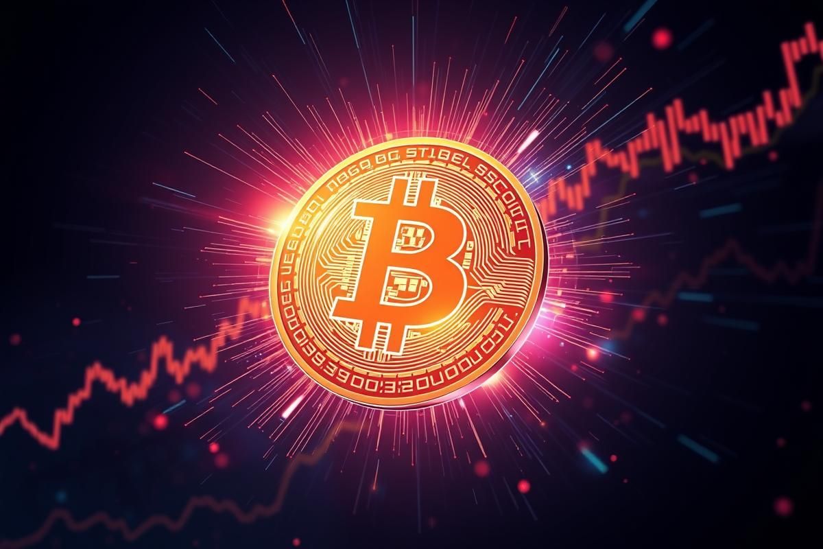 ภาพโลโก้ Bitcoin ส่องสว่าง พร้อมกราฟแสดงการเข้าซื้อของบริษัท Metaplanet