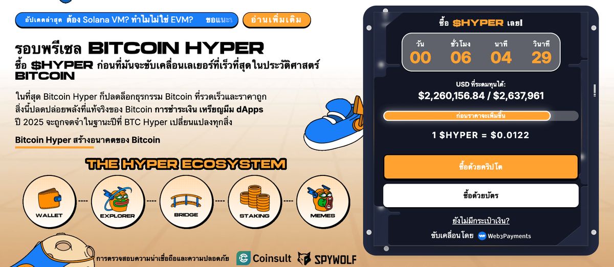 Bitcoin Hyper พรีเซล เหรียญคริปโตที่น่าลงทุนวันนี้