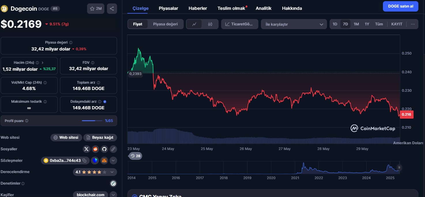Dogecoin fiyat geçmişi grafiği