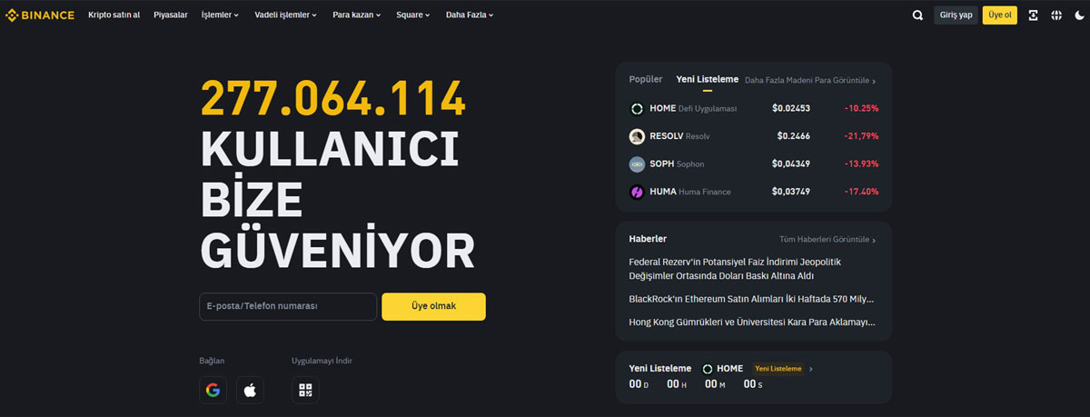Binance, dünyanın en büyük kripto para borsaları arasında lider liğini sürdürüyor