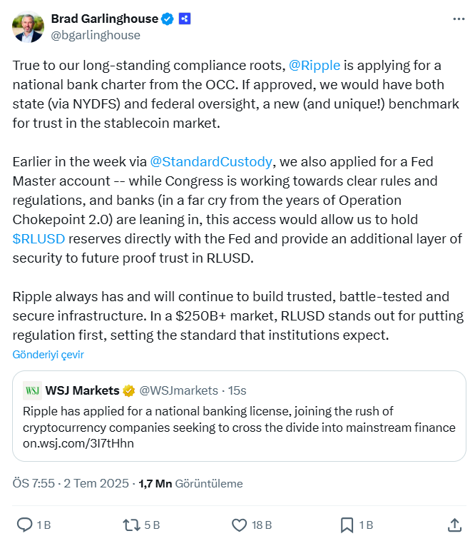 Brad Garlinghouse paylaşımı