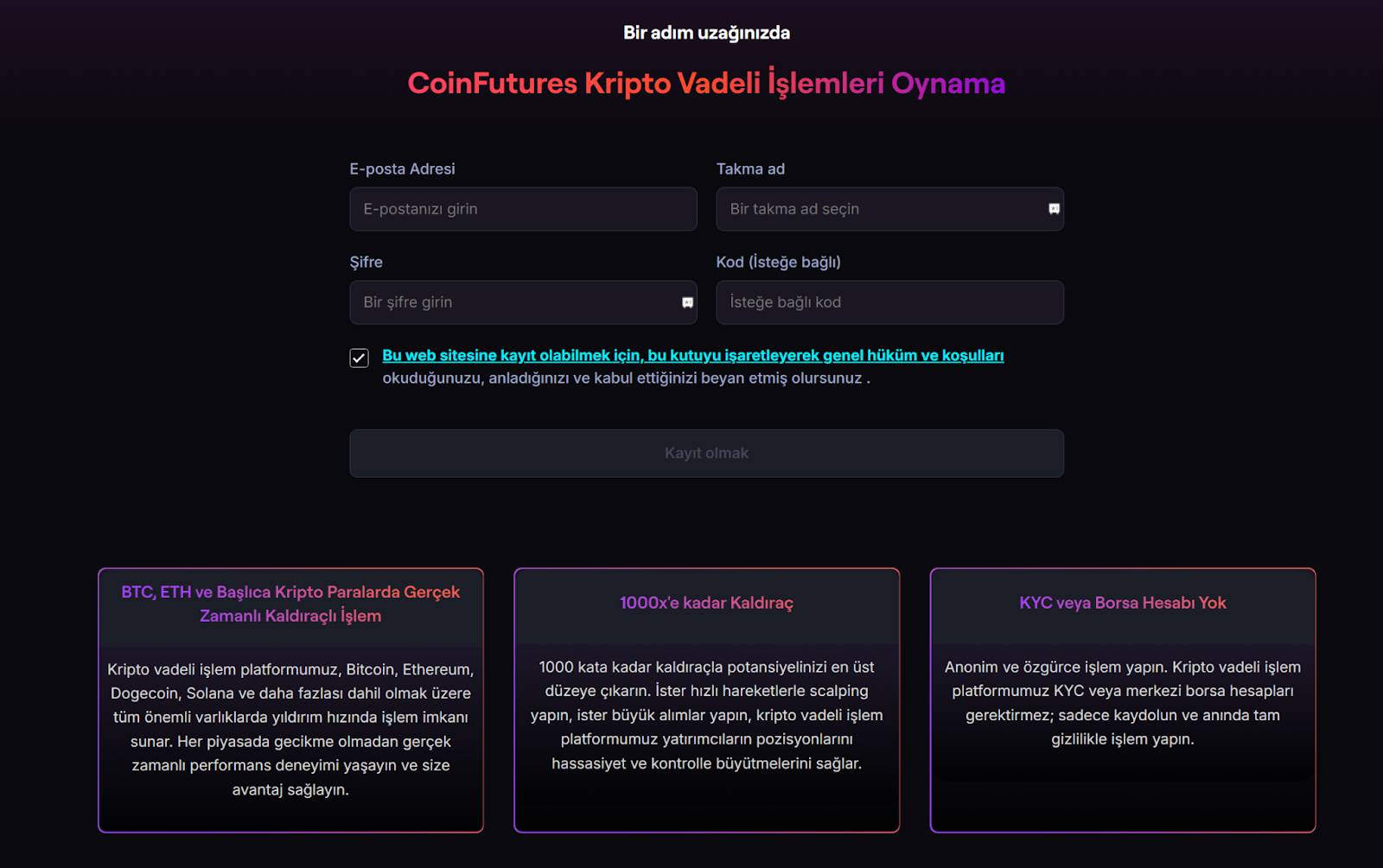 CoinFutures Kayıt Olma 1