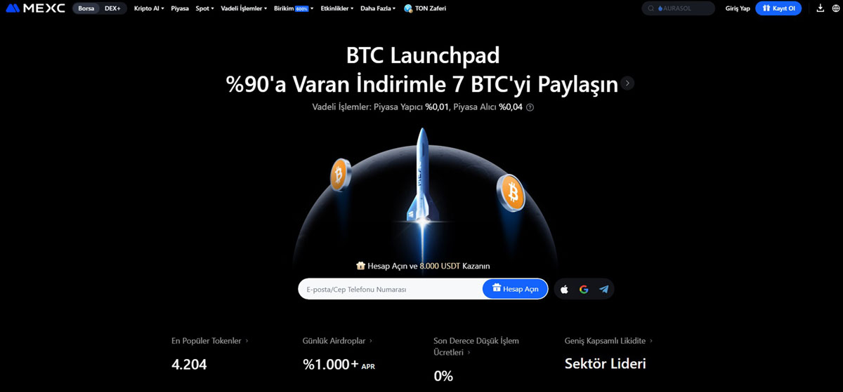 MEXC borsası, kripto para kazanma uygulamaları arasında