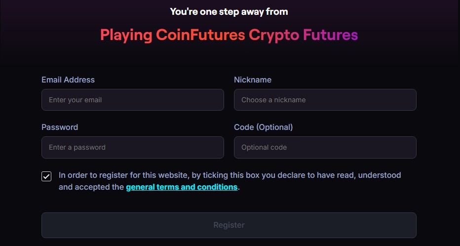 CoinFutures'a üye olun ve short açın