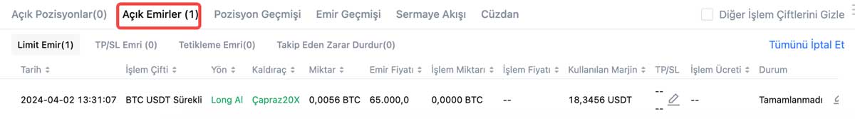 MEXC'de açık pozisyonları takip edin