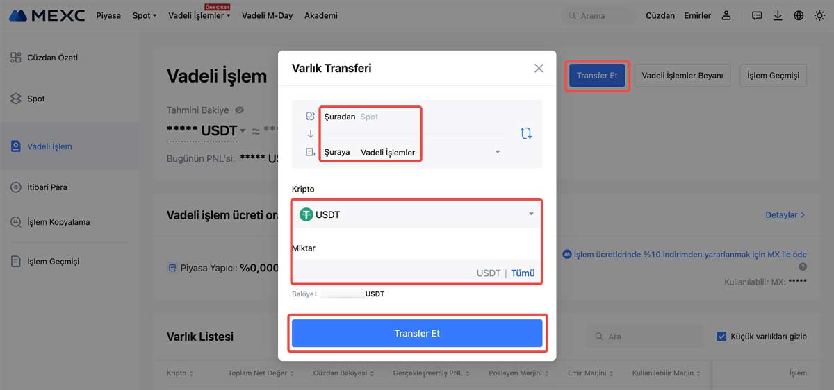 MEXC'de kripto varlıklarınızı spottan vadeli işleme aktarın