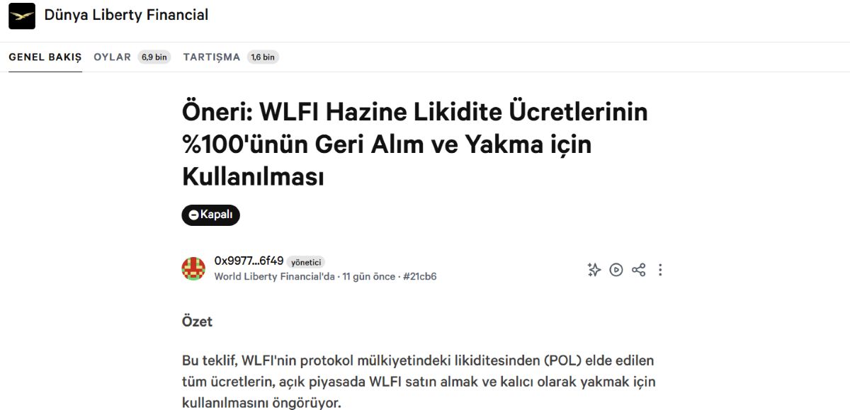 WLFI Kalıcı Yakım Duyurusu