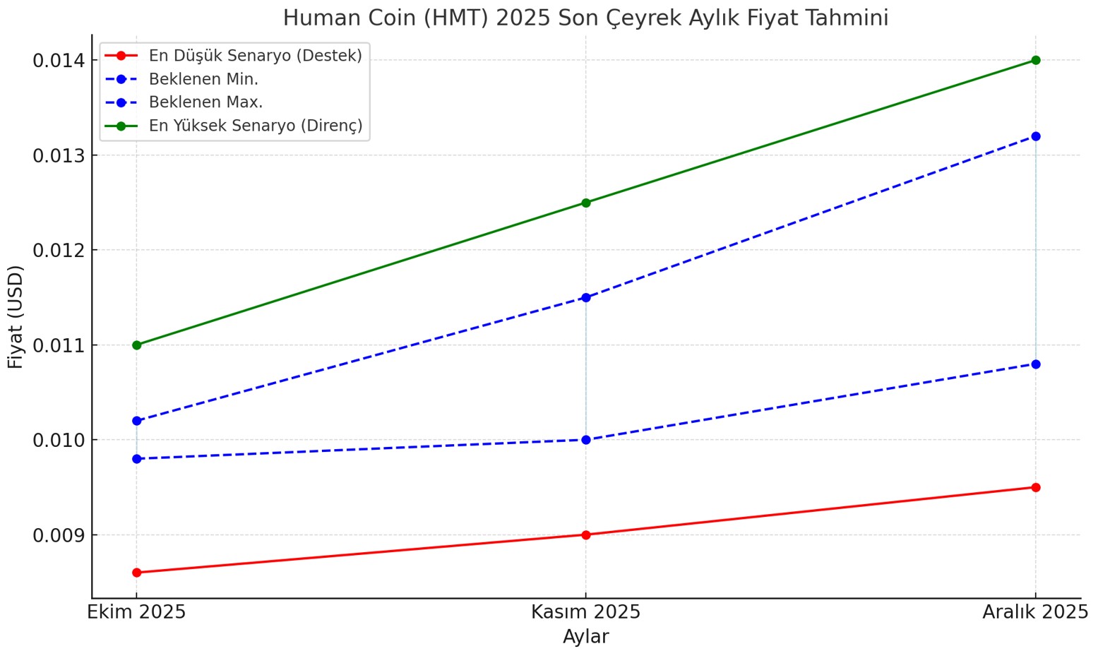 2025 yılı aylık HMT fiyat tahmini USD grafiği