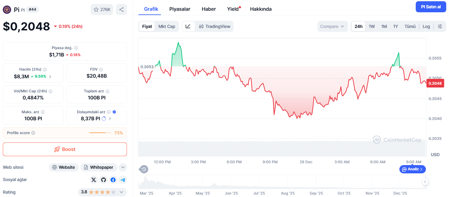Bugün 1 Pi Coin Ne Kadar?