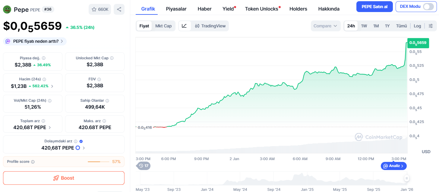 PEPE Coin Fiyatı Uzun Süren Düşüşün Ardından Toparlandı